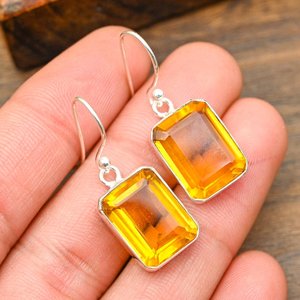 Pendientes de Topacio Miel Hechos a Mano con Diseño Moderno, Plata de Ley 925, Joyería de Piedras Preciosas Naturales, Regalo de Boda para Ella - Product Image 1
