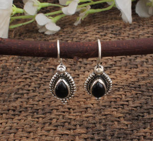 Natural Black Onyx Earrings 925 Sterling Silver <b>Studs</b> Wholesale Genuine Black Gemstone Jewelry for Women Vintage Style Earring - Product Image 2