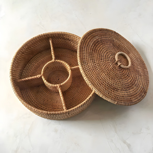 Unique divided caddy box for teabag holder best seller tea accessories natural rattan <b>lidded</b> <b>boxes</b> - Product Image 1