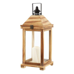 Farmhouse Style Wooden <b>Candle</b> <b>Lantern</b> Brown Wood & Glass Hanging or Tabletop Decorative <b>Lantern</b> for Indoor Outdoor Home Decor - Product Image 3