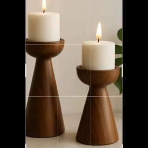 Handmade wooden crafted <b>set</b> of two <b>candle</b> holder tea light - raw wood - finished new - classic - Product Image 1