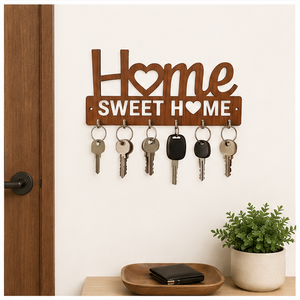 Decorative Wooden Home Sweet Home <b>Key</b> Holder For <b>Wall</b> Rustic <b>Wall</b> Mounted Entryway Organizer With 6 Heavy-Duty Metal <b>Hooks</b> - Product Image 2