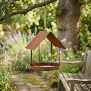 Mangeoire suspendue pour oiseaux avec toit, décoration de jardin extérieur, résistante aux intempéries, fixation sur piquet, finition naturelle, décorative - Product Image 3