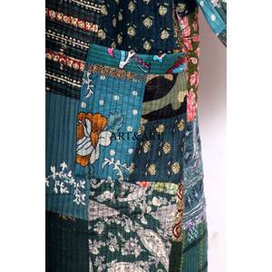 Elegante Kimono Boho de Regalo, Estilo Único, de Seda Kantha y Algodón, con Parches, Reversible, Unisex, Hecho a Mano, Informal - Product Image 2