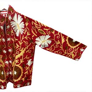 Chaqueta de pana para mujer, hecha a mano, con bordado Suzani, ecológica, transpirable, acolchada, con cuello mandarín, estilo bohemio, para invierno. - Product Image 3