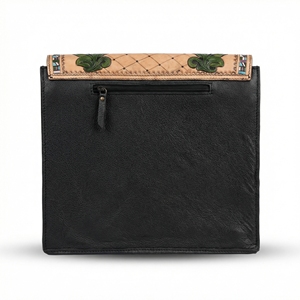 Sac à bandoulière léger en cuir véritable avec fleur de rose sculptée à la main, rabat réglable, longue bandoulière - Product Image 2