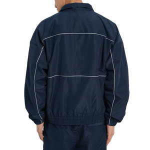 Men's Navy Blue Sporty <b>Track</b> <b>Jacket</b> White Stitching Full Zip Hooded Collar Breathable Knitted Polyester/Nylon Winter Wear - Product Image 4