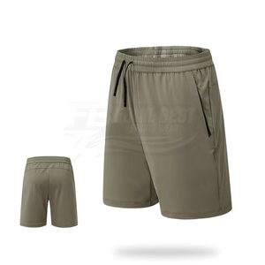 Men's Solid Color Breathable Quick Dry Polyester <b>Knee</b>-Length Bermuda Shorts Drawstring Closure Elastic Waist Casual Outdoor Wear - Product Image 1