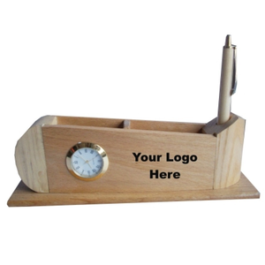 Natural Wood Eco-Friendly Pen Stand <b>Clock</b> Customized Designs Embossing Printing High Quality Wholesale Pen Holder for Home - Product Image 3
