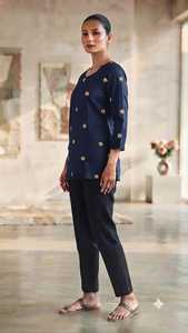 Trendy Mustard Slub Cotton Short Kurtis With Embroidery Regular Fit Traditional <b>Indian</b> Pakistani Casual Wear Tunic <b>Top</b> for Women - Product Image 4