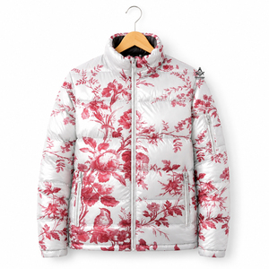 Chaqueta Acolchada Floral Unisex con Logotipo Personalizado de la Hermandad Masónica, Estampado Blanco y Rojo, Cierre de Cremallera, Cuello Alto, Ropa de Invierno - Product Image 2