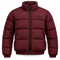 Veste matelassée bordeaux pour homme, manteau d'hiver matelassé, fermeture éclair intégrale, col haut, veste chaude pour l'extérieur, ONEAPEX OEM en gros