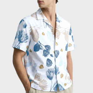 เสื้อเชิ้ตแขนสั้นลายดอกไม้สีขาวสำหรับผู้ชาย ทรงปกติ ผ้าฝ้าย 100% ระบายอากาศได้ดี - Product Image 5