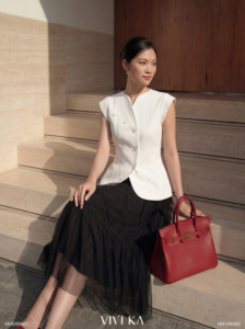 Chaleco Elegante Blanco Asimétrico para Mujer, con Mangas Cortas, Estilo Oficina, Moderno, Casual de Negocios, Marca YONA - Product Image 4