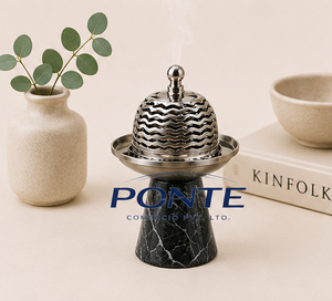 Quemador de Incienso de Mármol Negro Natural de Lujo con Domo de Acero Inoxidable, Bakhoor Árabe Mubkhar para Aromaterapia y Meditación - Product Image 6