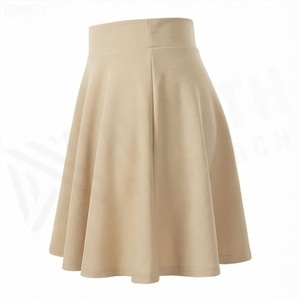 Jupe courte élastique à taille élastique pour femmes, couleur unie, plissée, tricotée en coton et élasthanne, confortable, toutes saisons - Product Image 3