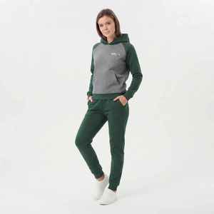 Conjunto Deportivo de 2 Piezas para Mujer, Sudadera con Capucha, Color Verde Grisáceo Sólido, Ropa Deportiva Informal, Corte Regular, Material de Algodón - Product Image 1