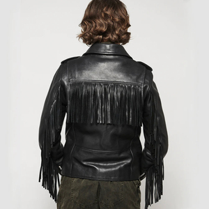 New Style Casual Winter Genuine Cowhide Leather Jacket Men's High Quality <b>Fringe</b> Design Front Logo Waterproof - Product Image 5