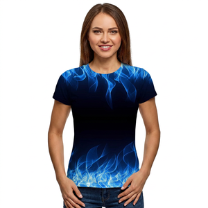 Men's Blue <b>Flame</b> Print T-<b>Shirt</b> O-Neck Short Sleeve Slim Fit Casual Wear Breathable Knitted Polyester Graphic Tee - Product Image 6