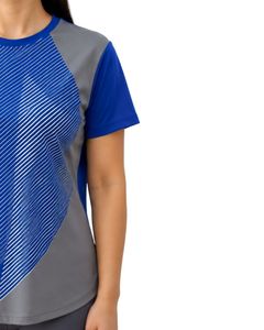 Customized Women Royal Blue And Grey Quick Dry Sports T Shirt Breathable Running Gym Workout Athletic Activewear Tee <b>Top</b> - Product Image 4