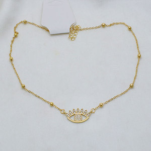Collar de Plata de Ley 925 Bañado en Oro con Ojo Turco y Dije de Pestaña con Circonita Transparente, Cadena de Cuentas Satélite, Joyería al por Mayor - Product Image 1