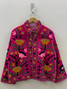 Velvet Floral Suzani Embroidered Jacket Folk Festival Coat with Cotton Filling for Bomber <b>Duster</b> Outerwear At Cheap Price - Product Image 3