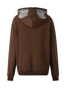 Sudadera con capucha para hombre de algodón polar marrón con cremallera completa, pedrería, estilo urbano, logotipo personalizado, estilo vintage, con cremallera completa, EE. UU. - Product Image 5