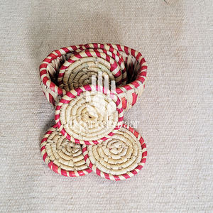 Posavasos Redondo de Hierba Moonj Roja, Diseño Clásico Ecológico, No Tóxico, Duradero, Theperfectbazaar - Product Image 1