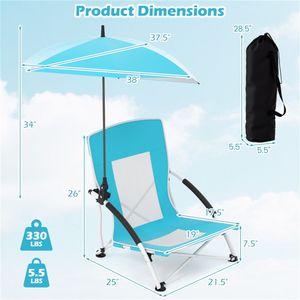 Set di 2 Sedie da Spiaggia Blu per Adulti con Parasole Regolabile, Sedia Portatile Leggera e Resistente per Attività all'Aperto - Product Image 4