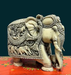 Escultura de Elefante de Resina con Tronco Grande, Hecha a Mano, para Mesa, Técnica de Fundición, Figura de Animal, Decoración del Hogar, Rajasthan - Product Image 4