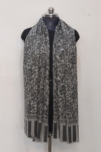 Women Wool Shawl Winter Cutwork Floral Scarf 70x200 cm Gray Black Stole for Daily Wear - Product Image 1