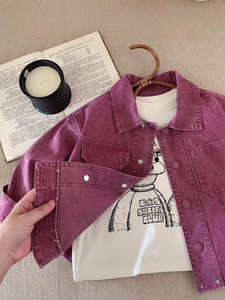 Kids Embroidered Blouson Denim <b>Jacket</b> Unisex Printed Breathable Spring - Product Image 5
