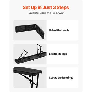 Panca Pieghevole Portatile da 6 Piedi con Seduta Liscia in HDPE per Picnic, Feste, Giardino, Calcio, Campeggio, Arredamento da Esterno - Product Image 4