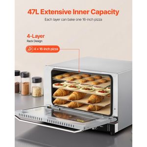 Commercial 4-Tier <b>Toaster</b> Oven 1600W 47L/43Qt Half-Size Convection Oven Front Glass Door Counter Top 1600W 4-Tier <b>Toaster</b> Bakery - Product Image 2