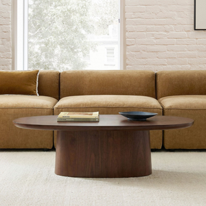 Mesa de Centro Ovalada de Estilo Escandinavo en Madera de Teca con Acabado en Nogal Oscuro, Base de Pedestal Elíptica, Mesa de Centro de Lujo para Sala de Estar - Product Image 6
