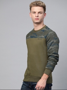 เสื้อสเวตเชิ้ตคอกลมลายพรางสีเขียวมะกอกสำหรับผู้ชาย ทรงปกติ ผ้าถัก สวมใส่สบาย เหมาะสำหรับฤดูใบไม้ร่วง ผลิตจากผ้าฝ้าย 100% - Product Image 3
