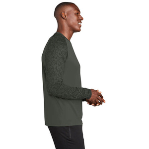 Wholesale Men's Long Sleeve Raglan Performance Shirt Solid Green Quick Dry Polyester UPF 50 Fishing Wear - Product Image 2