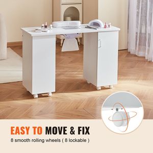 Tavolo Manicure bianco per Nail Art Workstation elettrico depolveratore mobile 8 ruote (4 chiudibili) Spa salone di bellezza scrivania 3 Nail - Product Image 4