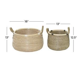 Juego de 2 cestas de mimbre con asas de cuero, cestas de almacenamiento hechas a mano, venta al por mayor, ecológicas, hechas en Vietnam - Product Image 3