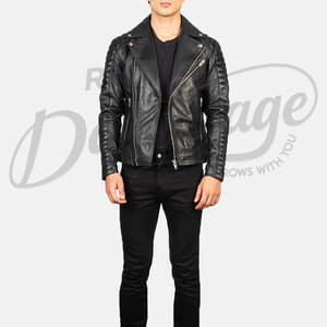 Blouson de motard en cuir noir pour homme, avec épaules matelassées côtelées, en véritable peau de mouton, coupe ajustée, pour automne-hiver, veste de moto, vêtement d'extérieur - Product Image 4