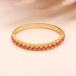 22K Gold Plated Coral Stone <b>Bangle</b> <b>Bracelet</b> Women's Classic Geometric Design Everyday Wear Jewelry Adjustable - Product Image 1