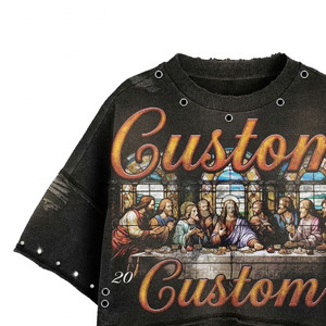 T-shirt court délavé et vieilli personnalisé Glory, 100 % coton jersey, impression DTG, bords coupés, motif graphique, unisexe. - Product Image 4