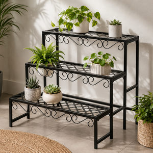 Soporte de Metal Negro de 3 Niveles para Plantas, Estante Decorativo para Macetas, Exhibidor de Jardín para Interiores y Exteriores - Product Image 3