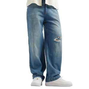 Jeans en denim uni foncé respirant et décontracté pour hommes, brodés, vente en gros directe du fabricant, pour l'été, l'automne et l'hiver - Product Image 3