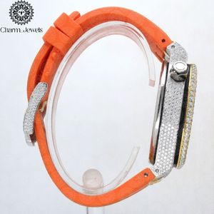 Charm Jewels Luxury Women's Stainless Steel <b>Watch</b> 42mm Round Dial Analog Quartz Movement Sapphire Crystal Orange Silicone Band - Product Image 2