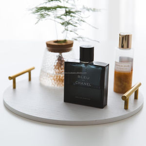 Decorative Round Wooden Serving <b>Tray</b> Farmhouse White Round <b>Tray</b> with Gold Metal Handle for Home Decor - Product Image 2