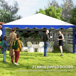 Tendone da Esterno Grande 5x10m per Feste, Resistente, con 10 Finestre e Pareti Laterali Rimovibili, in Tessuto di Poliestere Blu e Acciaio - Product Image 6