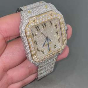 Montre de luxe bicolore à cadran arabe sertie de diamants pour homme, montre-bracelet automatique en acier inoxydable, design haut de gamme - Product Image 2