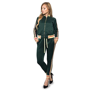 Women Green Striped <b>Tracksuit</b> Full Sleeve Zipper Front Sporty Jogger Set Side Pockets Elastic Waist Autumn Wear - Product Image 1