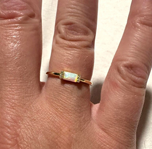 Natural Ethiopian <b>Opal</b> 3x5mm Rectangle 925 Silver Gold Plated Bezel Set CZ Diamond Gemstone <b>Ring</b> Unisex Women's Wedding Jewelry - Product Image 3